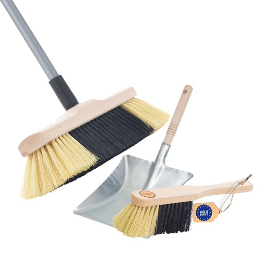 Novaliv Zimmerbesen mit Stiel FEINE KUNSTBORSTEN Besen weiche Borsten Schrankbesen mit Teleskopstiel und Handfeger Kehrblechgarnitur Metall Kehrblechbesen Handkehrset Feger und Kehrblech