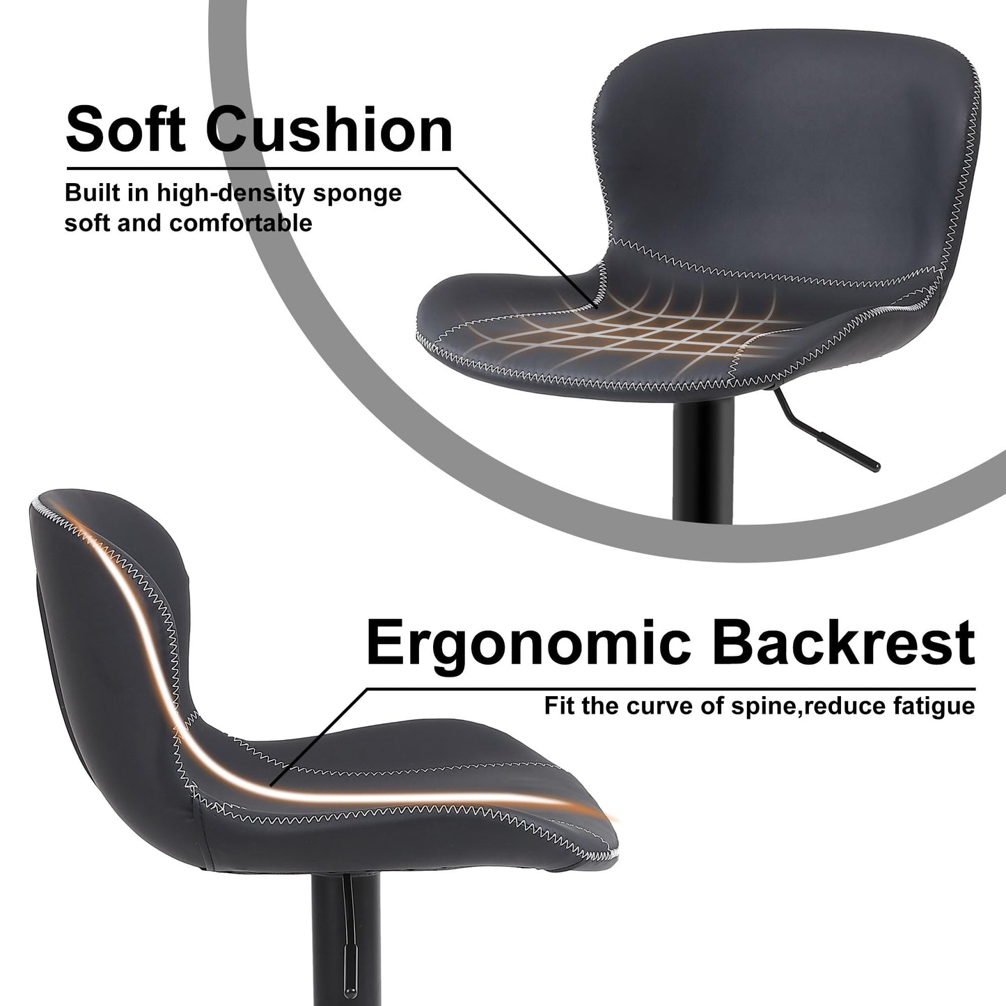 Youhauchair Barhocker 2er Set, Barhocker Höhenverstellbar aus PU-Leder, wasserdicht und verschleißfest, Barhocker mit Lehne, Drehbarer bar Stool, modern, Schwarz