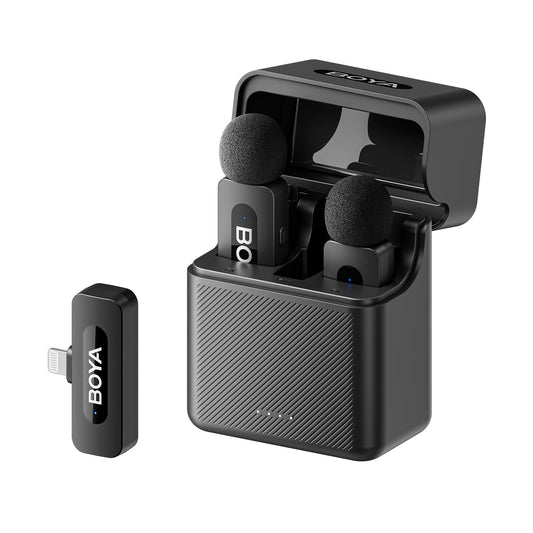 BOYA by-V3 iPhone Mikrofon Handy, Wireless Lavalier Mikrofon iPhone Kabellos, 100m Reichweite, Dual Ansteckmikrofon für Videoaufzeichnung, Vlog, YouTube, TikTok