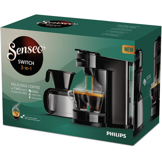 Philips Senseo Switch Pad- und Filterkaffeemaschine, 2-in-1-Brühtechnologie, 1-Liter-Wasserbehälter, 7 Tassen in einem Durchgang, Klavierlackschwarz (HD6592/64)