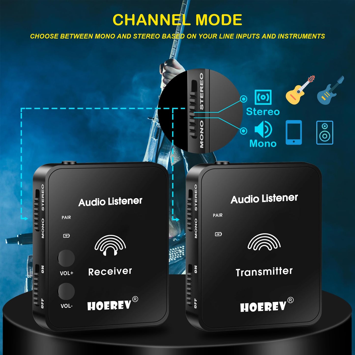 Hoerev In-Ear Monitoring Kopfhörer – Professionelles Audio und 2.4G Stereo Technologie, Hochleistungs-Operation – Ideal für Studioqualität, Live-Auftritt, EIN Satz Empfänger und Sender