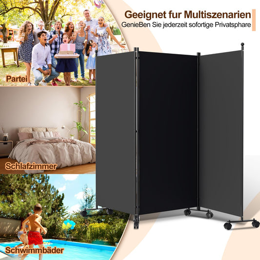 Vigevee Paravent Raumteiler Klappbar Freistehend Trennwand, Paravent auf Rollen, Umkleide Sichtschutz Raumtrenner 3 Teilig 263x181 cm, Paravent für Büros, Balkon - Anthrazit