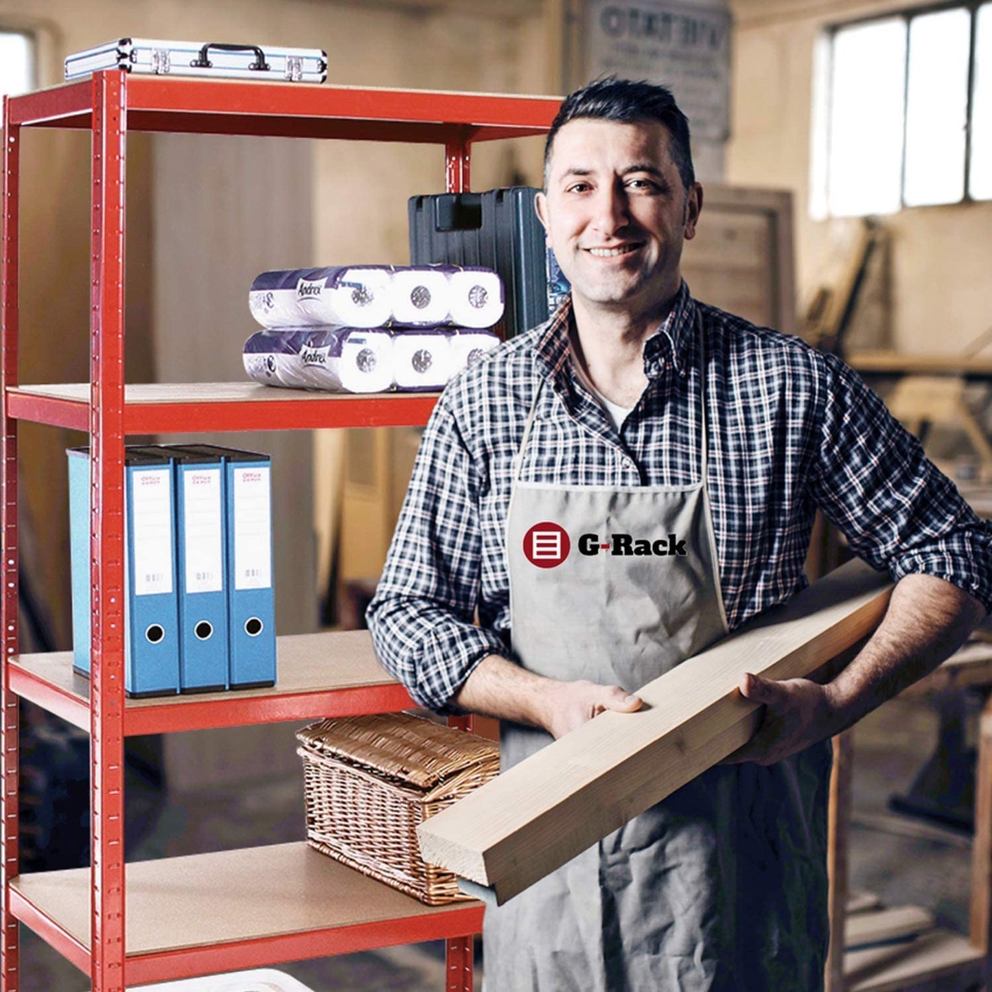 G-Rack Schwerlastregal 180x120x60 cm – Robustes Graues Metallregal mit 5 verstellbaren MDF-Böden, 175 kg Tragkraft pro Ebene (875 kg gesamt), schraubenloses Lagerregal für Garage, Werkstatt oder Keller