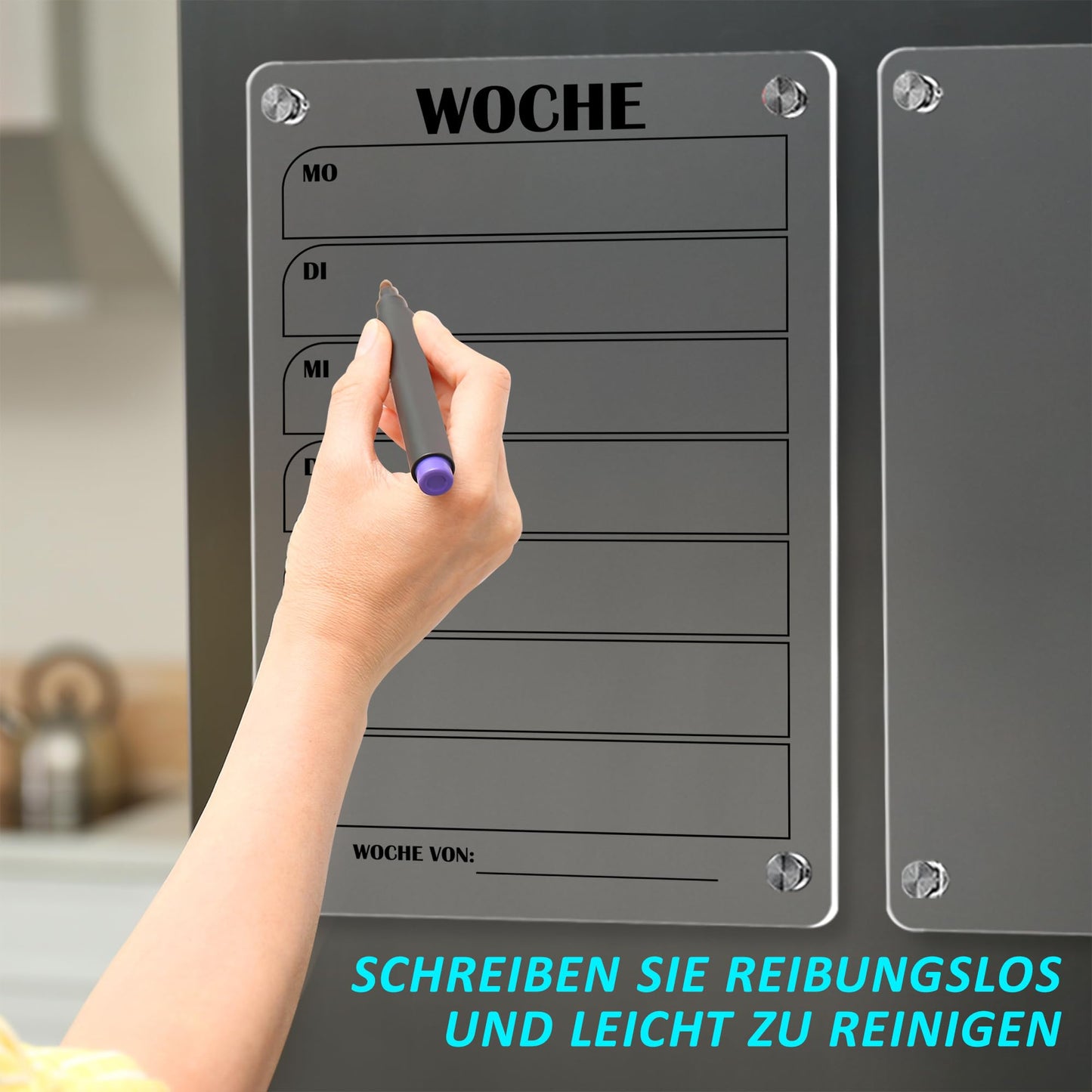 BIROYAL 2 Stück Wochenplaner Abwischbar, Acryl Wochenplaner Magnetisch, Kühlschrank Kalender Magnetisch, Transparent Planungstafeln mit 6 Whiteboard-Stift Haushaltsplan