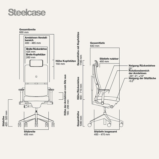 Steelcase Please Ergonomischer Bürodrehstuhl mit höhenverstellbarer Lumbalstütze für Unterstützung den ganzen Tag über, anpassbare Kopfstütze Trüffel