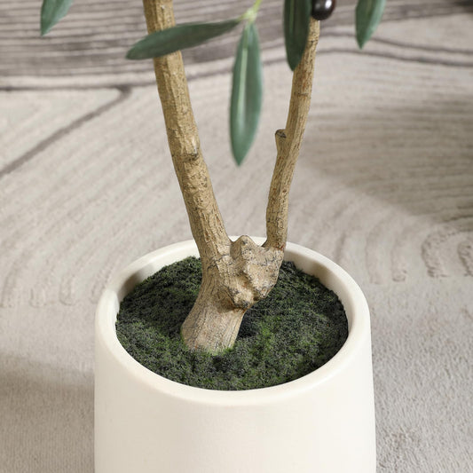 Kazeila Olivenbaum Künstlich 150cm Kunstpflanzen Groß im Weiß Topf,Künstliche Plastikpflanzen für Home Wohnzimmer Schlafzimmer Büro Deko(1Pack)