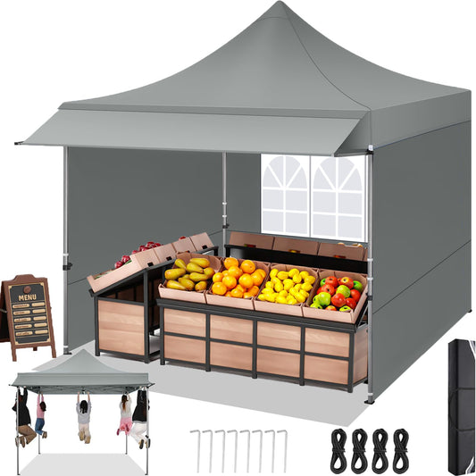 COBIZI Faltpavillon Pavillon 3x3 mit 23 SF Erweiterte Markise Wasserdicht Stabil Winterfest, Faltpavillon Partyzelt mit 3 Seitenwand, Robuster Gartenpavillon für Märkte, Partys und Events, Grau