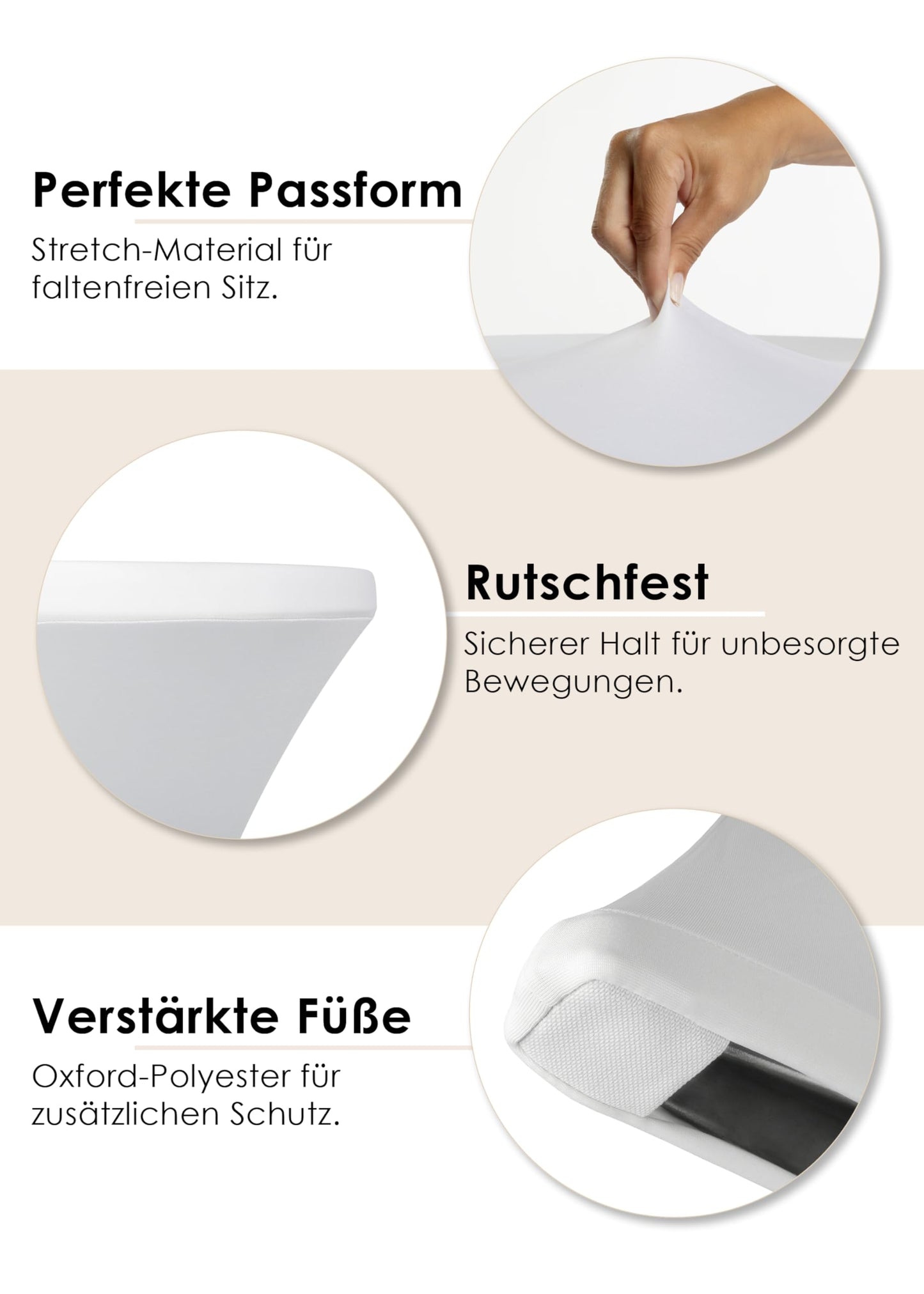 Gräfenstayn® Stretch Stehtischhusse Diana mit Öko-Tex Siegel, Verstärkung im Fußbereich, 40°C Maschinenwäsche in vielen Farben und Größen Ø60-65cm / Ø70-75cm / Ø80-85cm (Weiß, Ø80-85cm)