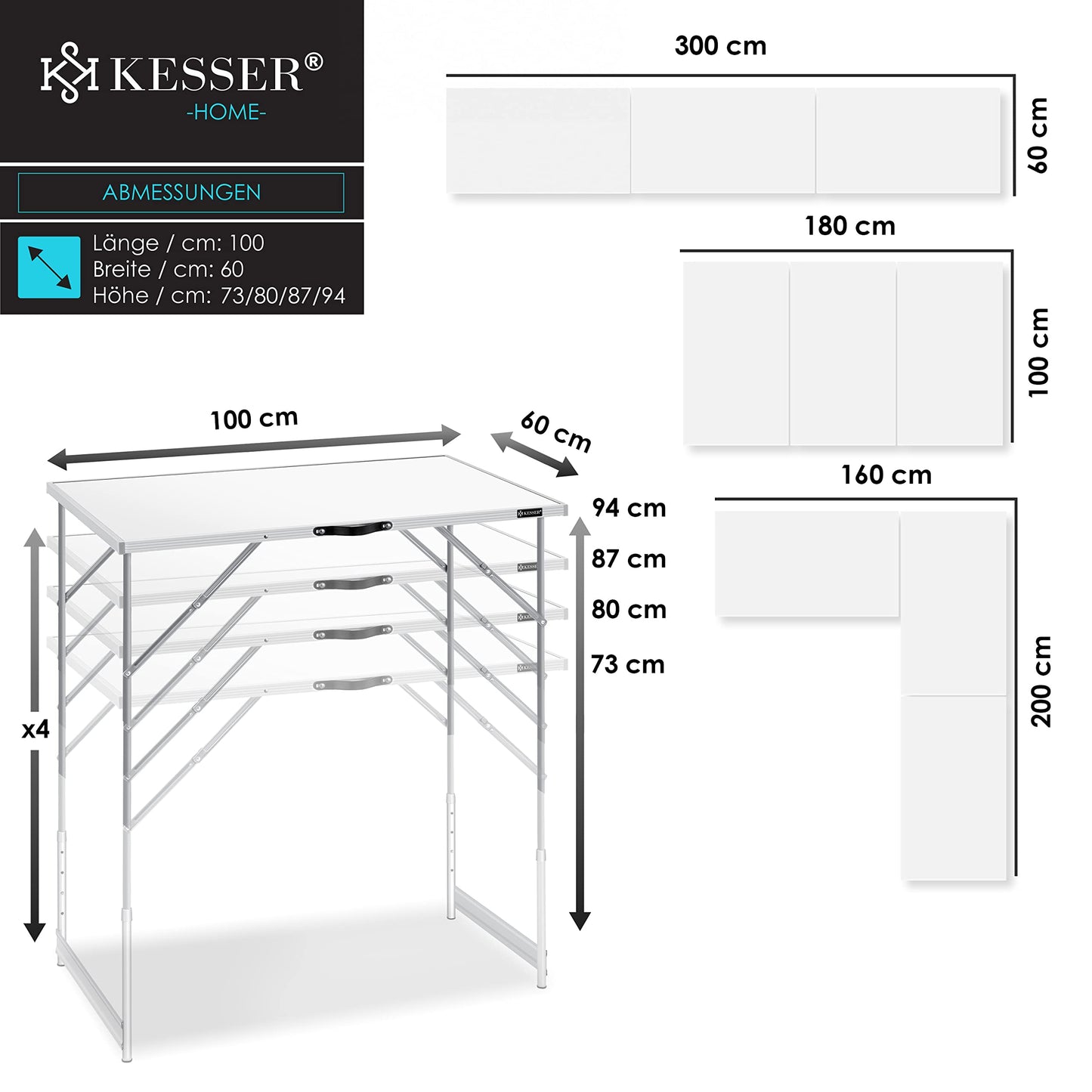 KESSER® Multifunktionstisch Profi 3- teilig, 100 x 60 cm, Tapeziertisch 30kg Tragkraft je Tisch Mit Ausziehfunktion Klapptisch Flohmarktisch Beistelltisch Mehrzwecktisch Campingtisch höhenverstellbar