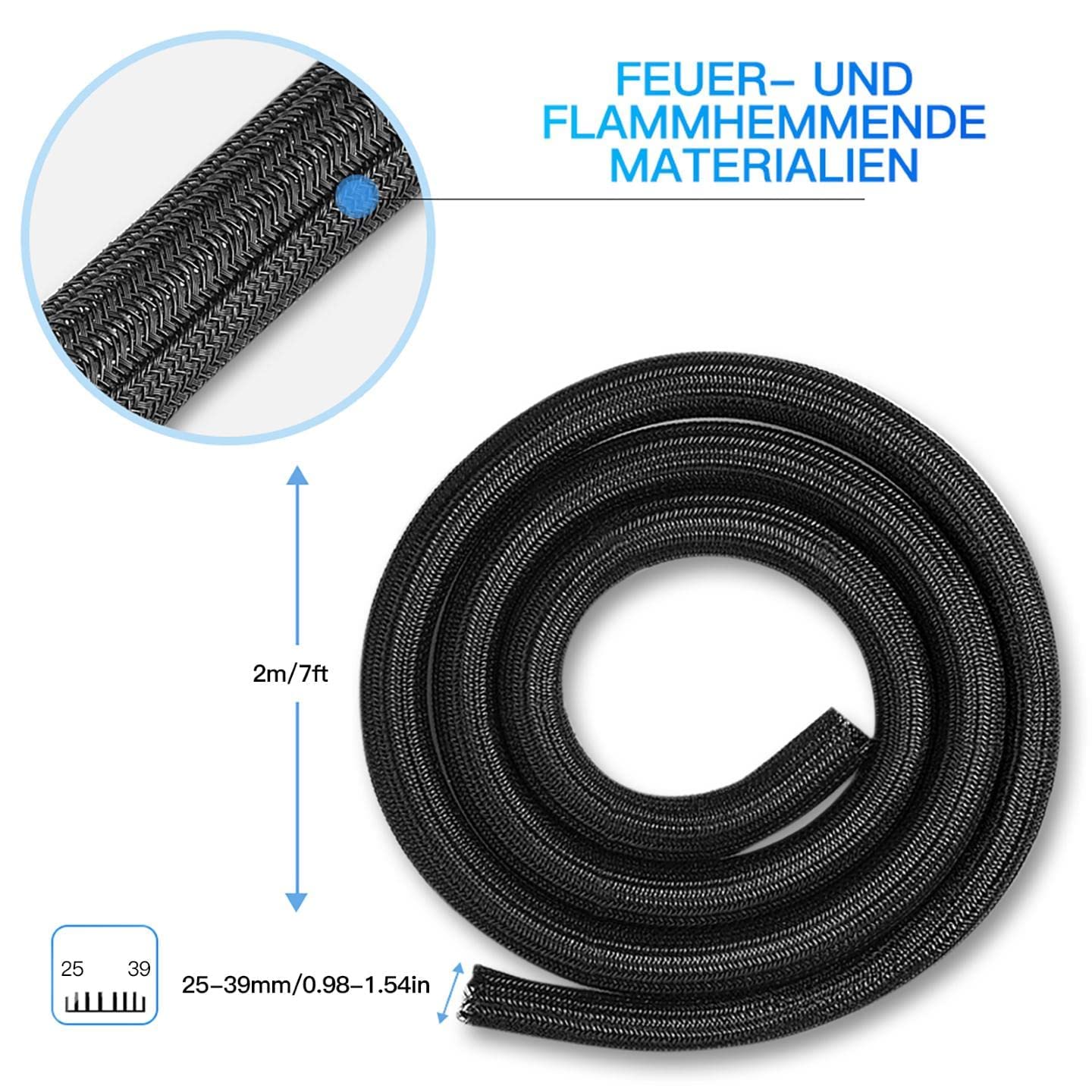 AGPTEK 3m Kabelschlauch, 12-20mm selbstschließend Kabelkanal, Flexibler gewebter Kabelmantel, Kabelmanagement für Schreibtisch, TV, Computer, PC, Kabelschutz für Hund, Katze, Schwarz