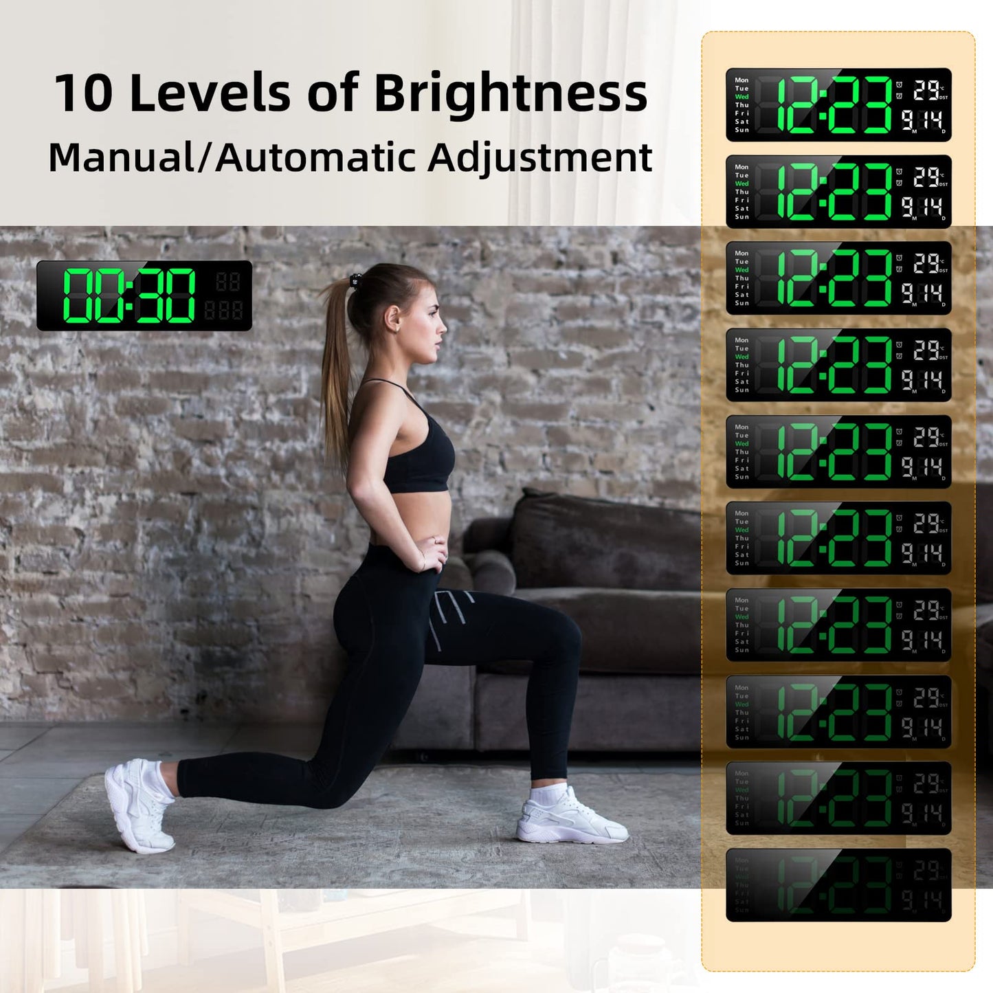 Fuloon Wanduhr Digital, LED Wanduhr mit 13-Zoll-Großdisplay, Digital Wecker mit Fernbedienung, Timing- und Countdown, Tischuhr Digital mit Datum, Woche, Temperatur für Schlafzimmer, Wohnzimmer