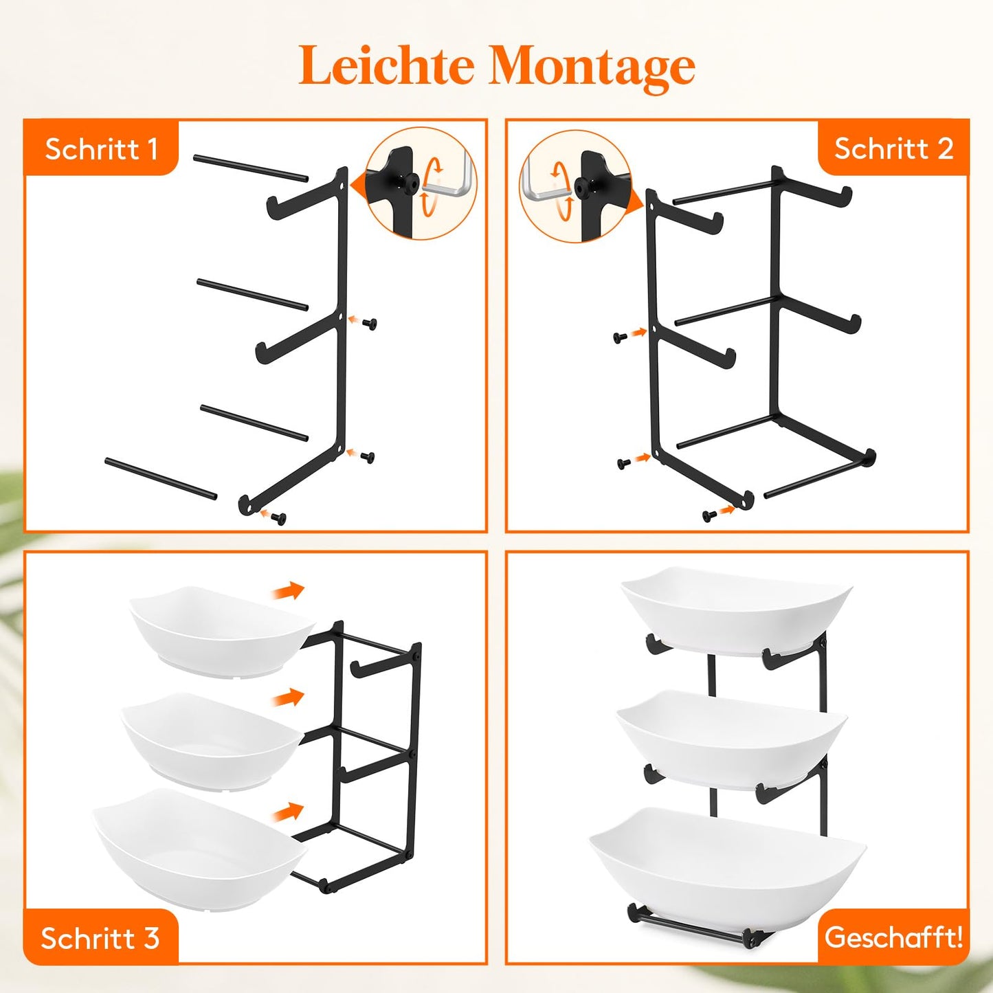 Lifewit Obst Etagere mit 3 Etagen,Obstschalen aus Kunstsoff mit Schwarzem Metallregal, Obstkorb Etagere 3 Stöckig, Obstständer Obstregal mit Weiße Servierplatte für Buffets/Obst/Snack/Gemüse/Desserts