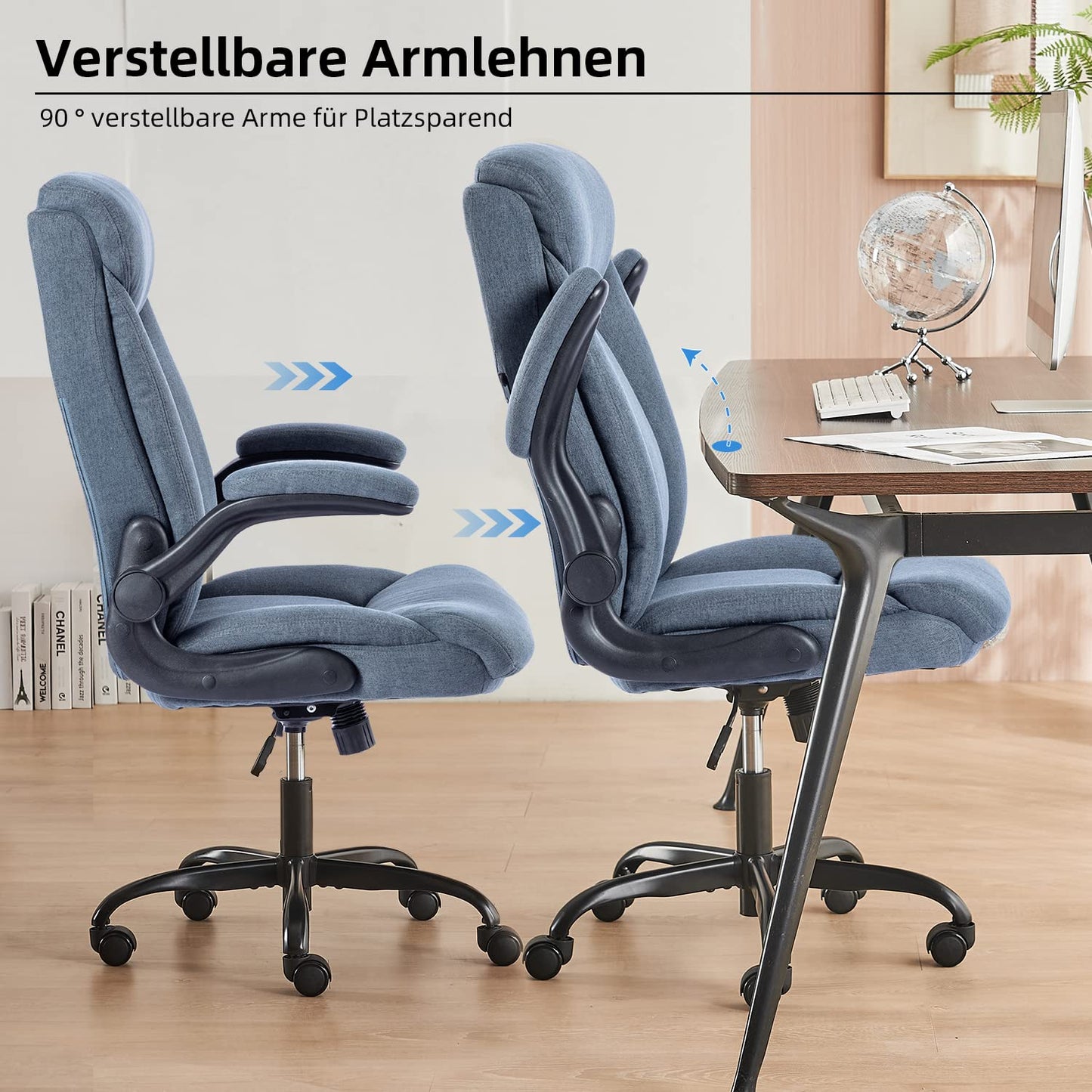 MZLEE Ergonomischer Bürostuhl Computerstuhl Schreibtischstuhl Drehbarer Arbeitsstuhl mit hochklappbarer Armlehne, höhenverstellbar, Bequem für Büro Heim Gaming (Navy blau)