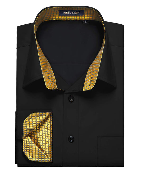 Schwarzes Gold Langarmhemd für Männer Fashion Classic Collar Button Down Casual Formal Party Prom Concert Hemd