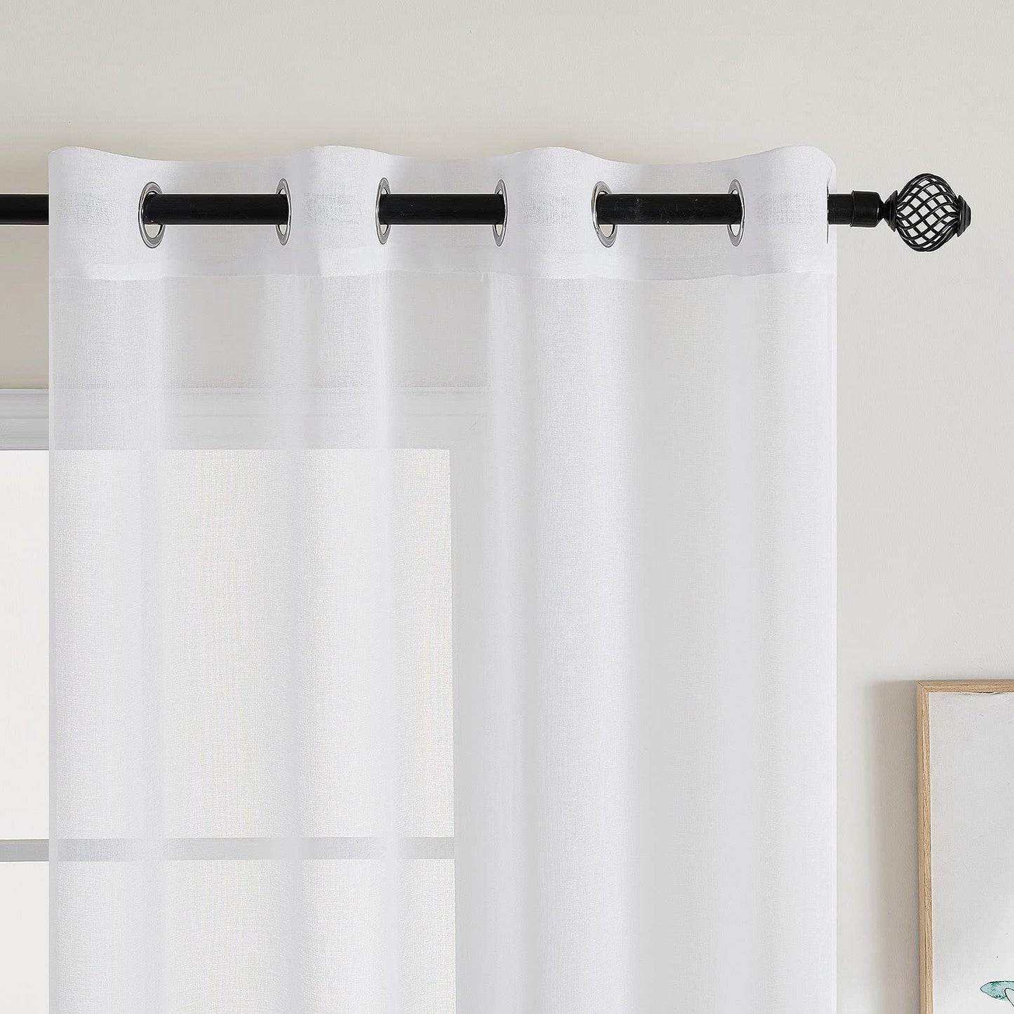 EMEMA 2er Set Sheer Voile Vorhang mit Ösen Transparente Gardine aus Voile Polyester Ösenschal Transparent Wohnzimmer Luftig Dekoschal für Schlafzimmer 140 X 225 cm (B x H) Weiß
