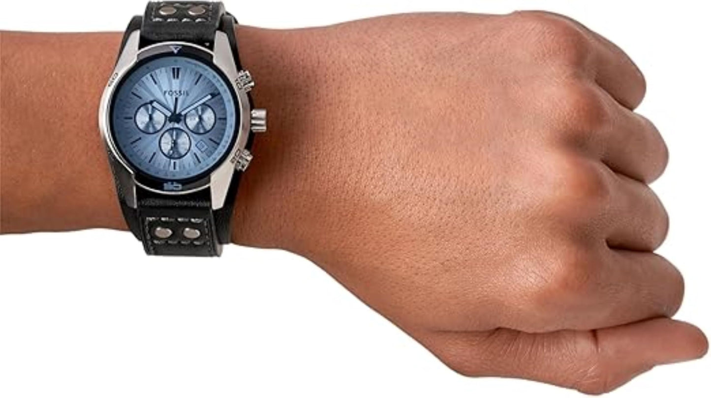 Fossil Coachman uhr für Herren, Chronographenwerk mit Edelstahl- oder Lederarmband, Blau, 45MM