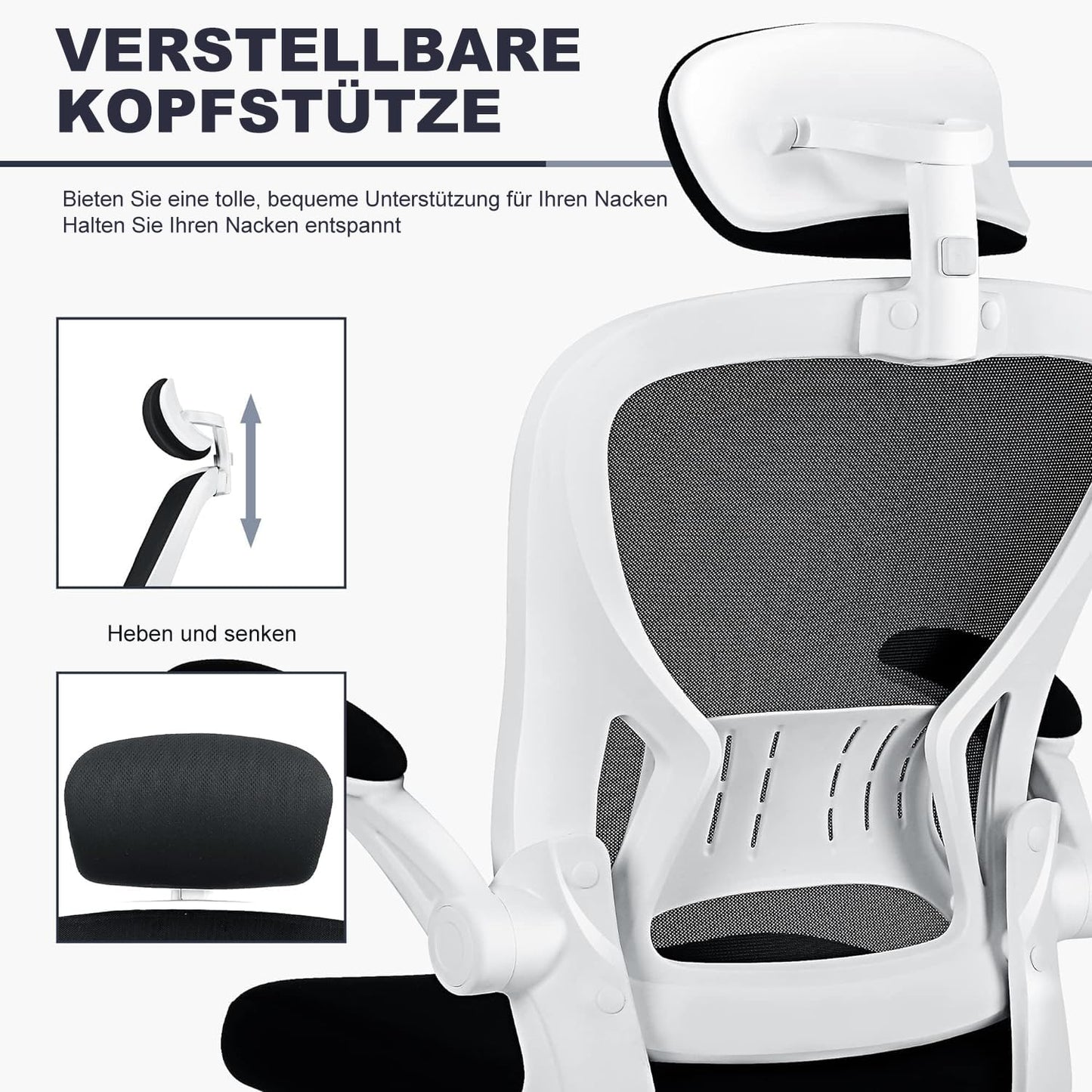 ralex-chair Bürostuhl, Ergonomischer Schreibtischstuhl, Bequem, Höhenverstellbar mit Rollen, Lordosenstütze, Netz, drehbar, für Computer, Heimbüro, Arbeitszimmer, Schwarz und Weiß