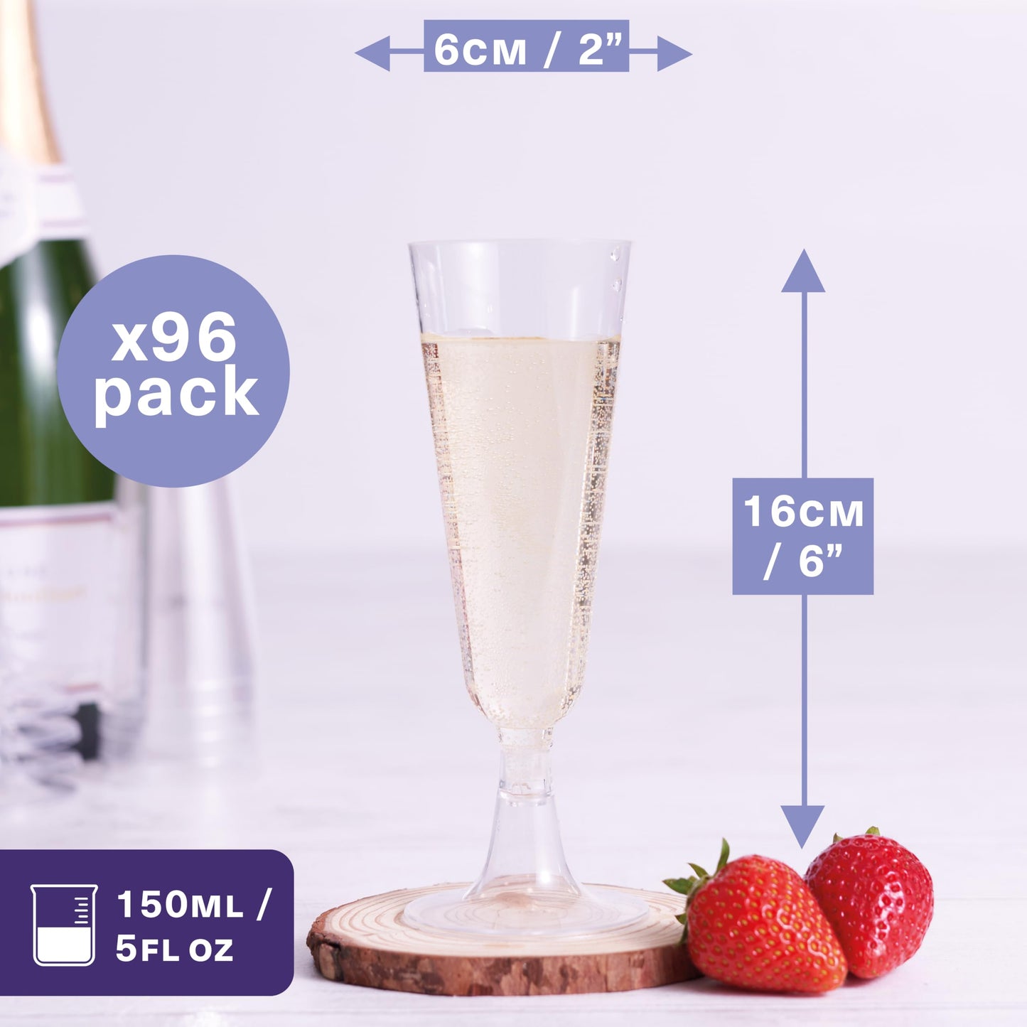 MATANA 96 Premium Elegante Sektgläser Plastik, 150ml - Stabil & Mehrweg - Sektgläser Kunststoff, Cocktailgläser, Champagner Gläser Plastik, Sektflöten, Weingläser für Hochzeiten, Partys