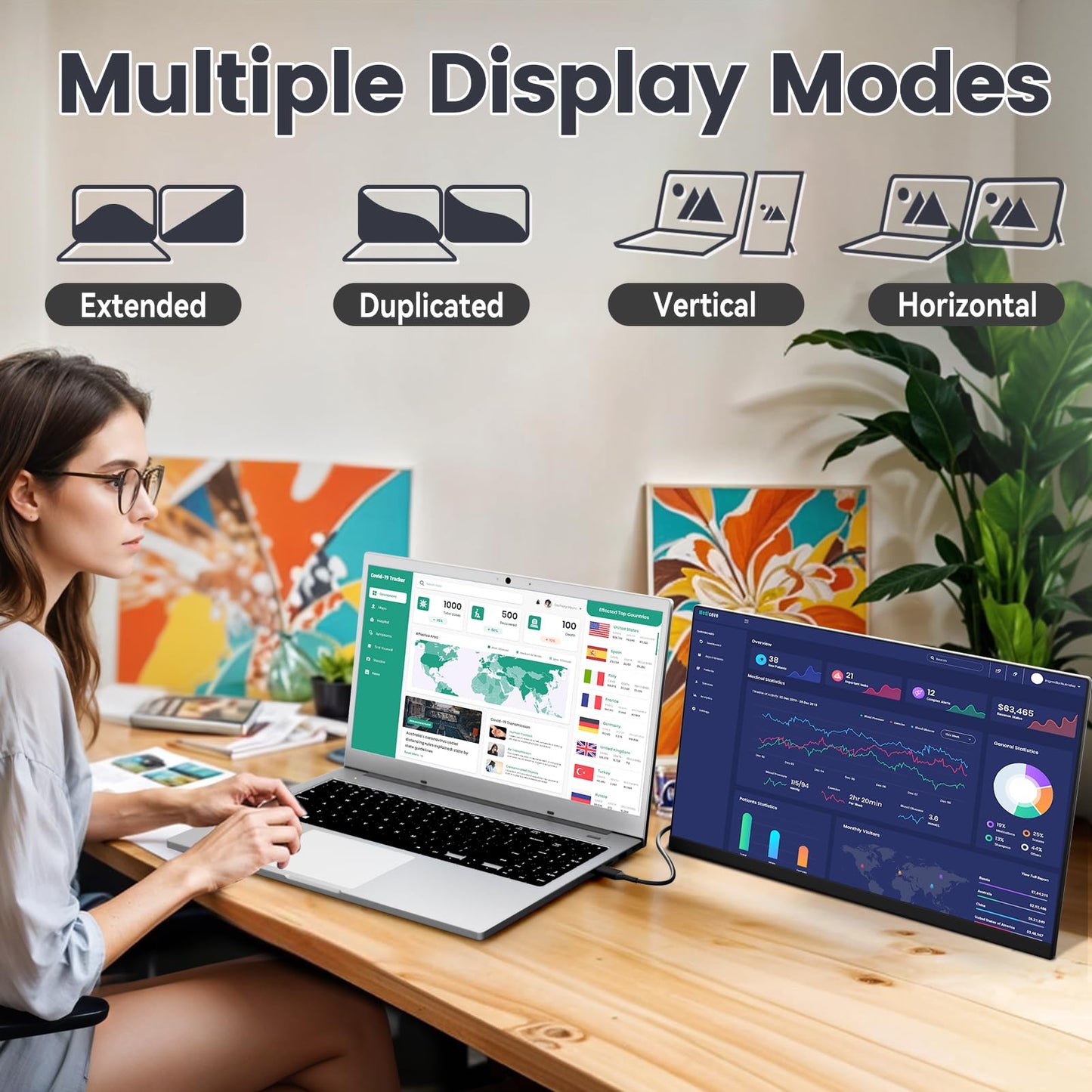 KEFEYA Laptop Monitor Extension 15.6 Inch for All Laptops, Portable Monitor 120% sRGB 1080P Laptop Screen Extension for Mac Windows Chrome