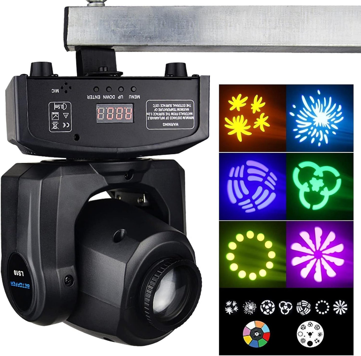 BETOPPER Moving Head Led Partylicht 35W Bühnenlicht mit 8 Gobos und 8 Farben Discolicht Beam DMX 9/11Ch für DJ Bar Club Bühne Halloween Weihnachten Party