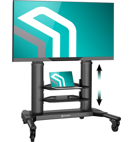 ONKRON TV Ständer rollbar für 40-80 Zoll TVs bis 55.5 kg - TV Standfuss höhenverstellbar aus Aluminium max 700x400 VESA Standfuß Fernseher Wagen/mobiler TV Ständer mit Rollen Schwarz TS2771-B
