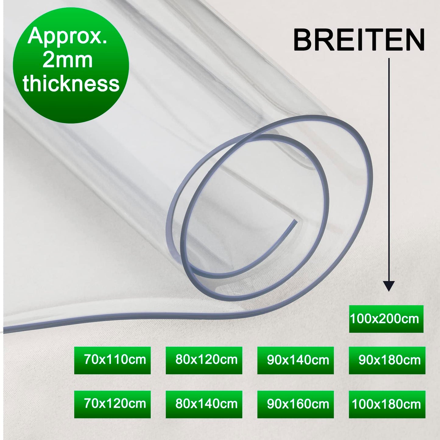WOLTU Tischdecke Wasserdicht Transparent 2mm dick PVC durchsichtig Tischfolie abwaschbar 90x160 cm Tischschutz Schutzfolie glassklar Hitzebeständig