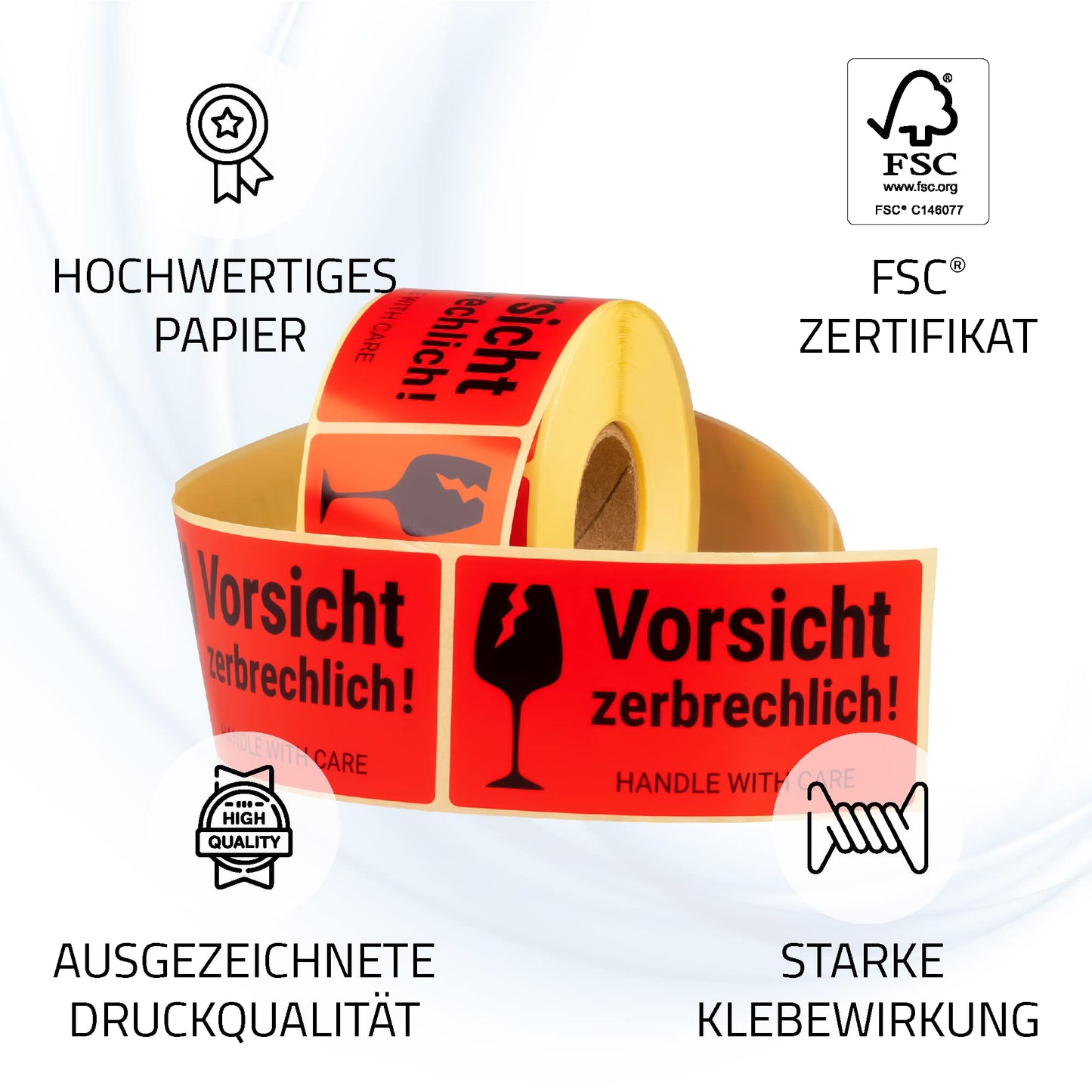 MD Labels Warnetiketten auf rolle 100x50mm – 500 – Vorsicht zerbrechlich - Handle with care – Fragile Attention Versandaufkleber – Paketaufkleber- Vorsicht Glas Aufkleber