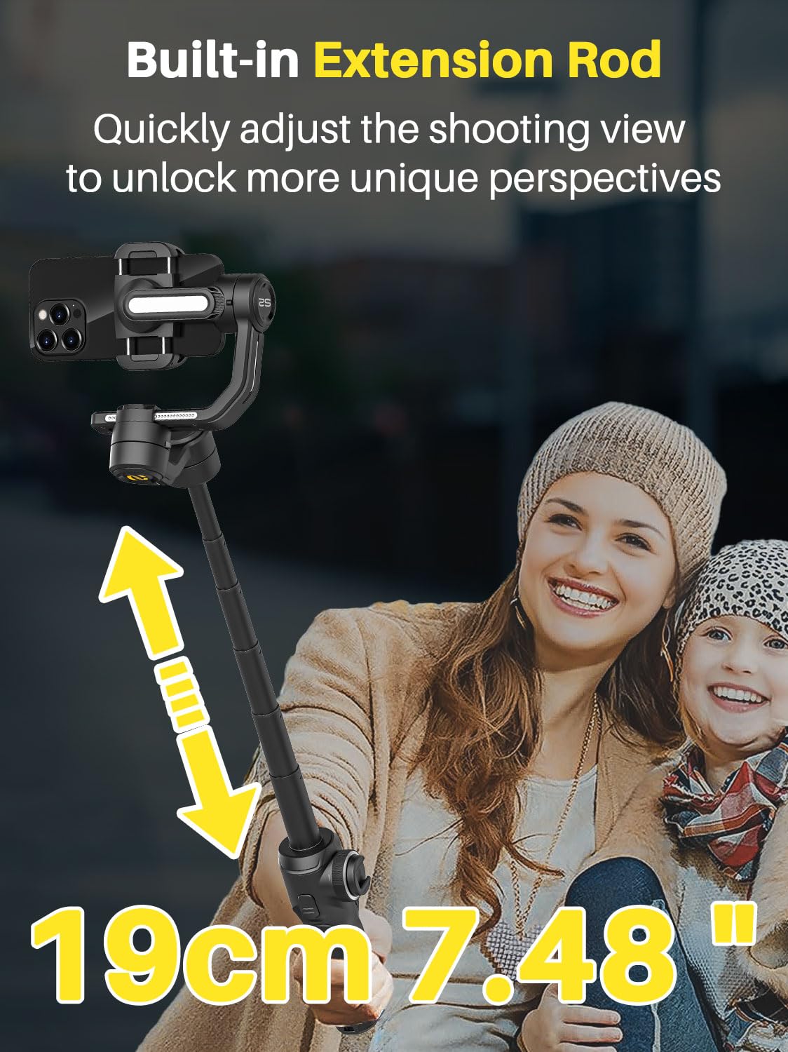Professioneller Gimbal-Stabilisator für Smartphones, integrierte 18-cm-Verlängerung und leistungsstarkes Fülllicht, Gesichts Objektverfolgungsstabilisator, 3-Achsen-Gimbal für iPhone, AOCHUAN Smart S2
