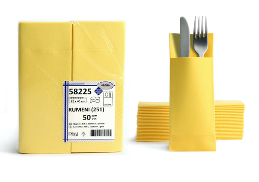 AROBA 250x Airlaid Besteckservietten (Gelb, 32x40 cm) - Hochwertige Serviettentaschen - Fertig gefaltete Bestecktaschen - Stoffähnliche Airlaidservietten
