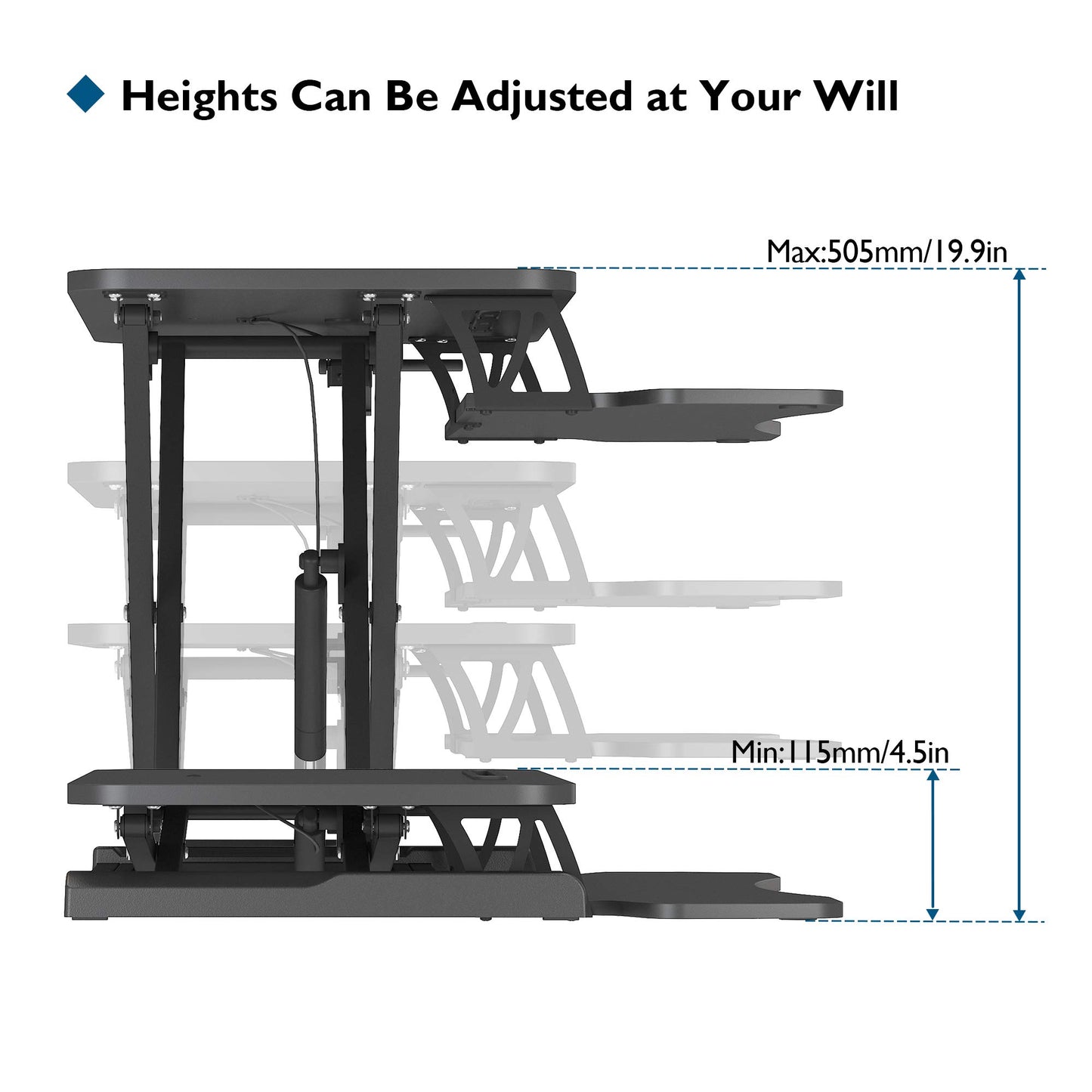 BONTEC Steh-Sitz Schreibtisch Steharbeitsplatz Stehpult Standtisch Ergonomische Höhenverstellbar für PC-Computerbildschirm, Laptop | 80x40cm Plattform mit Tastaturablage, 15 kg Kapazität, Schwarz