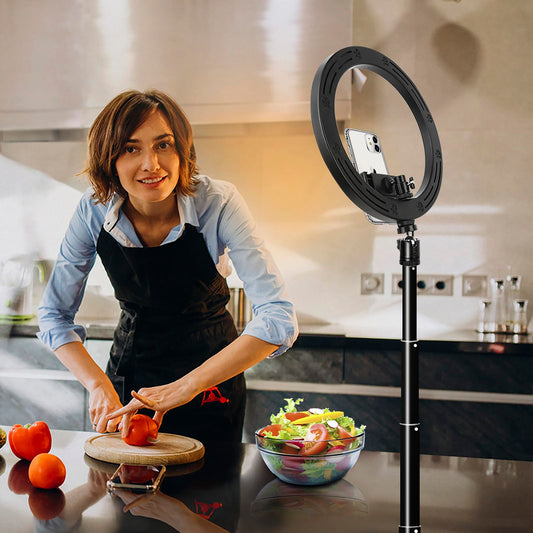 AIXPI 10 Zoll LED Ringlicht mit 59 Zoll Stativständer & Handyhalter, Dimmbare Tischringlicht für YouTube-Videoaufnahmen, Selfie, Live-Stream, Makeup/Fotografie Kompatibel mit Smartphone, USB