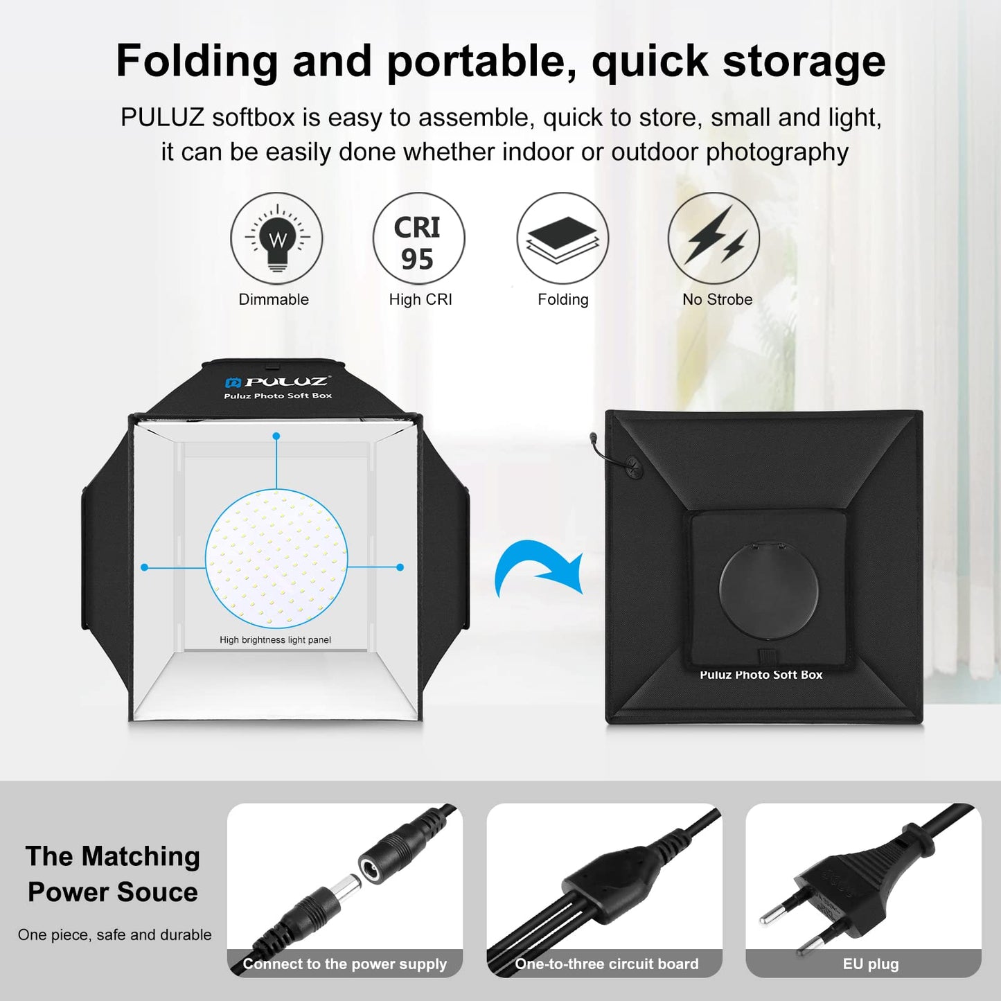 PULUZ Upgrade Fotozelt mit Beleuchtung 480 LED-Leuchten, Fotobox 40cm, Professionelles Fotobox mit 3 Leuchttafeln 5500K & 4 farbigen PVC-Hintergründen für Schmuck und Produktfotografie