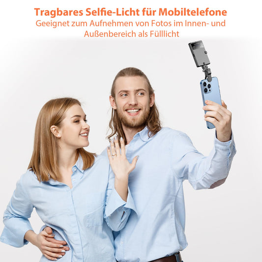 TONEOF Selfie Licht Handy, 60LED Wiederaufladbares Videolicht mit Clip&Zwei 1/4" Schraubenlöchern, 2500K–9000K 3 Lichtmodi, Tragbares Foto Licht für Handy/Laptop/Tablet-Schwarz