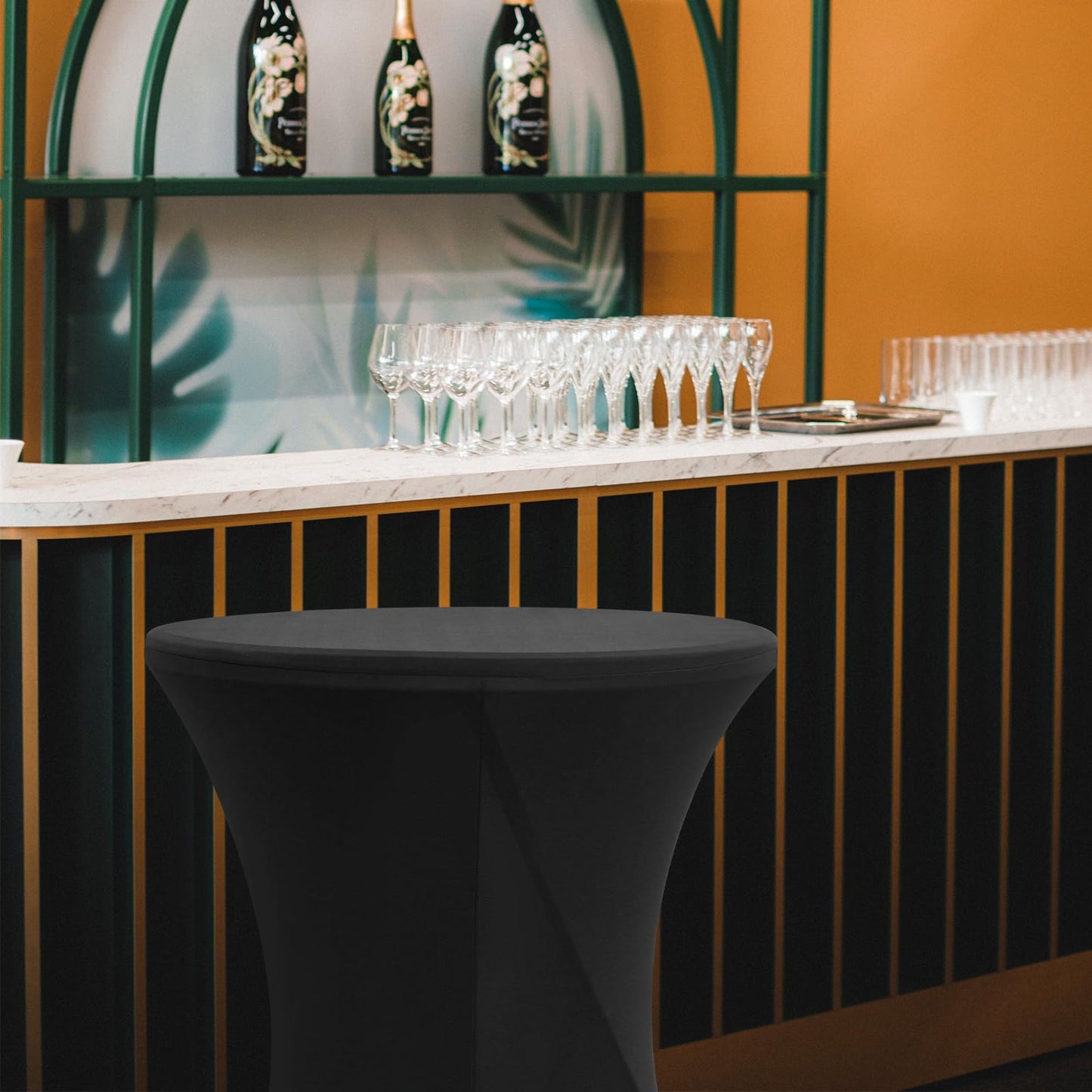 4er-Set Noir Schwarzer Stehtisch Husse, Spandex Quadratische Ecktischdecke Passend für Ø 80-85cm Kleine Bar Esstische,Waschbare Tischdecken für Mariage Réceptions - und Kneipentische（80×110 cm）