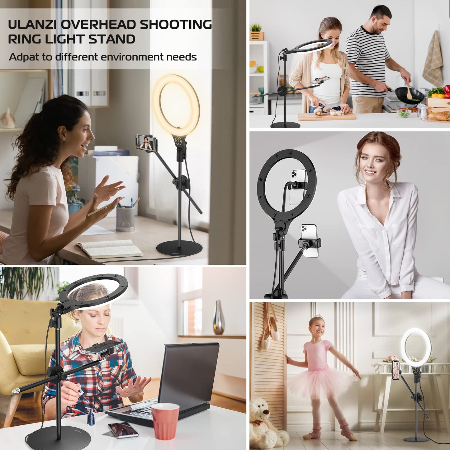 Handy Stativ mit Ringlicht，ULANZI Ringlicht mit Stativ Handy, 3500k-6500K Dimmbar,10 Zoll Ringlicht Handy für Beauty Makeup,Videoaufnahmen,Streaming