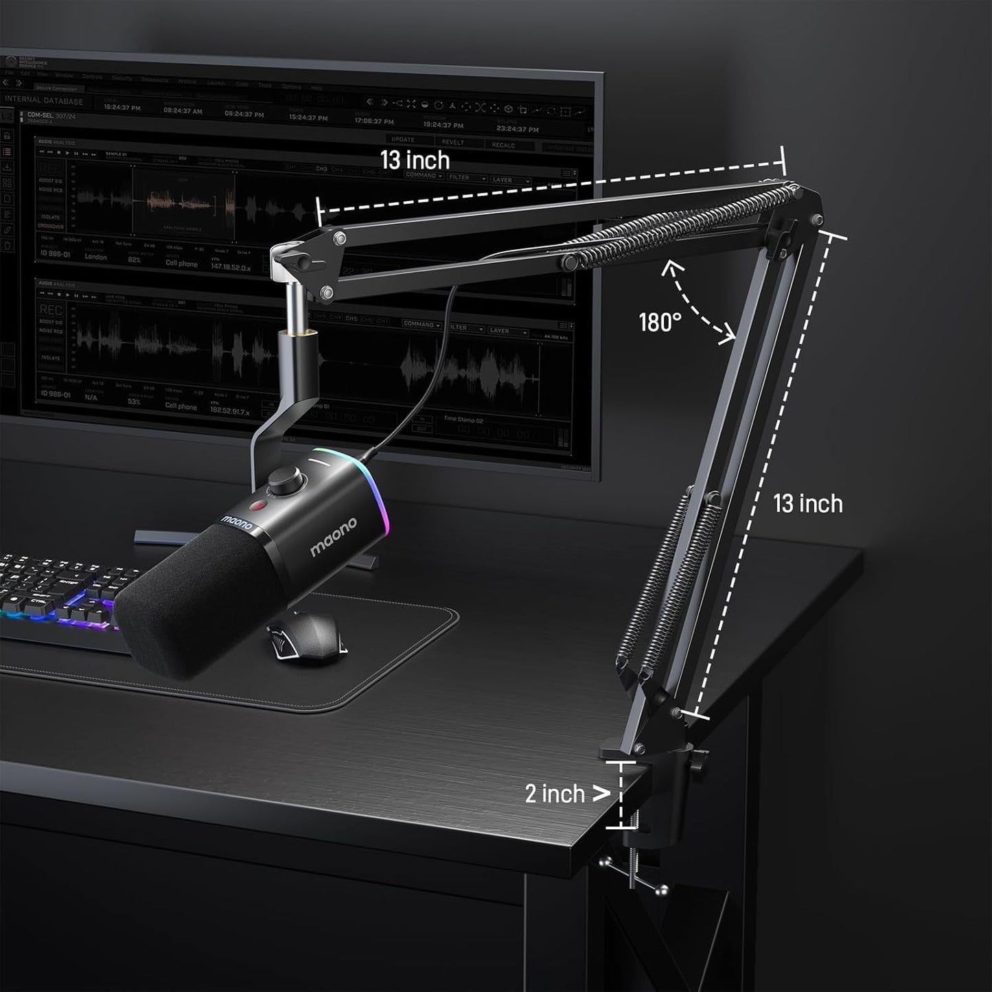 MAONO XLR/USB Streaming Mikrofon mit Arm: Dynamisches Mikrofon mit Software, Stummschalttaste, Gain-Regler, für Podcast, PC Gaming, Aufnahme, YouTube-Inhaltserstellung, Chat, PS4/5 Mac Mixer (PD100XS)