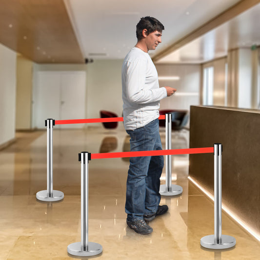 PINNERS Absperrständer Personenleitsystem 3 Meter, Absperrpfosten, 2 Stück Absperrpfosten Abgrenzungspfosten, Ausziehbare Barriere 3 Meter