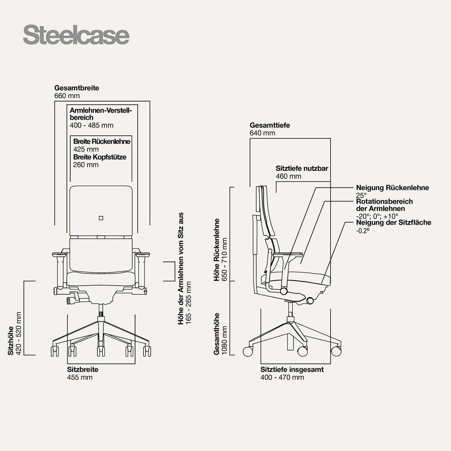 Steelcase Please Ergonomischer Bürodrehstuhl mit höhenverstellbarer Lumbalstütze Onyx Schwarz