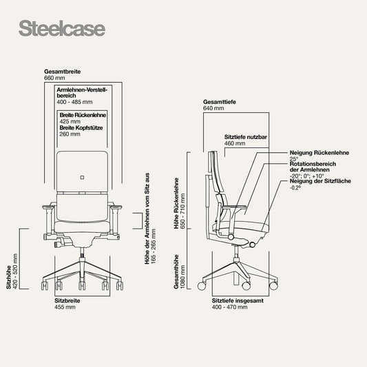 Steelcase Please Ergonomischer Bürodrehstuhl mit höhenverstellbarer Lumbalstütze Onyx Schwarz