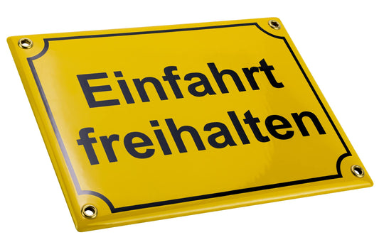 Sosenco Einfahrt freihalten Schild – 15x20 cm – Keramik Emaille – Wetterfest – Blechschild – Emailschild – Parken verboten (Gelb)