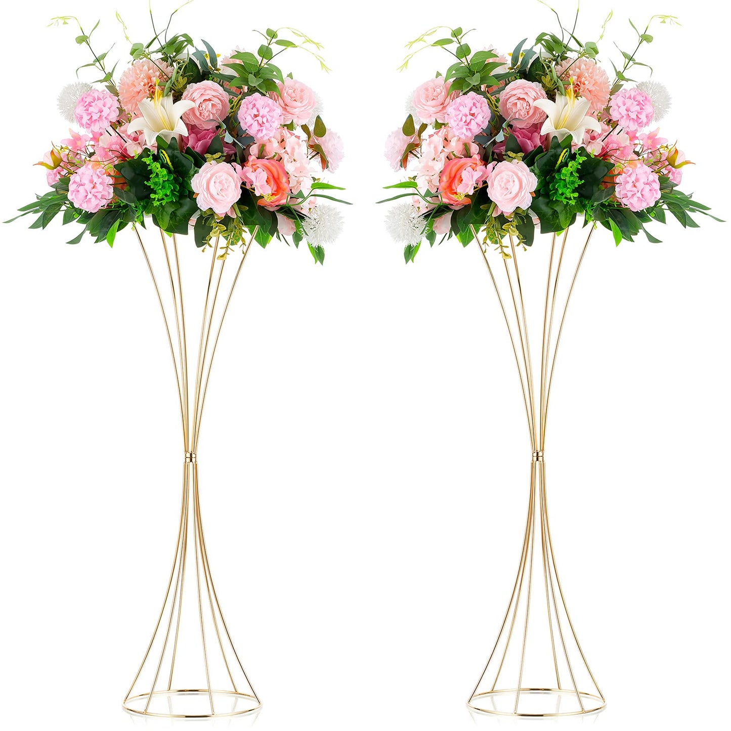 Nuptio 2 Stück Rose Gold Hochzeit Mittelstücke Tischvase, 79cm Hoch Metall Trompete Vase, Straße Führen für Hochzeitsfeier Abendessen Herzstück, Blumenständer für Weihnachten Jubiläum Dekoration