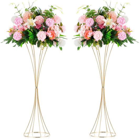 Nuptio 2 Stück Rose Gold Hochzeit Mittelstücke Tischvase, 79cm Hoch Metall Trompete Vase, Straße Führen für Hochzeitsfeier Abendessen Herzstück, Blumenständer für Weihnachten Jubiläum Dekoration