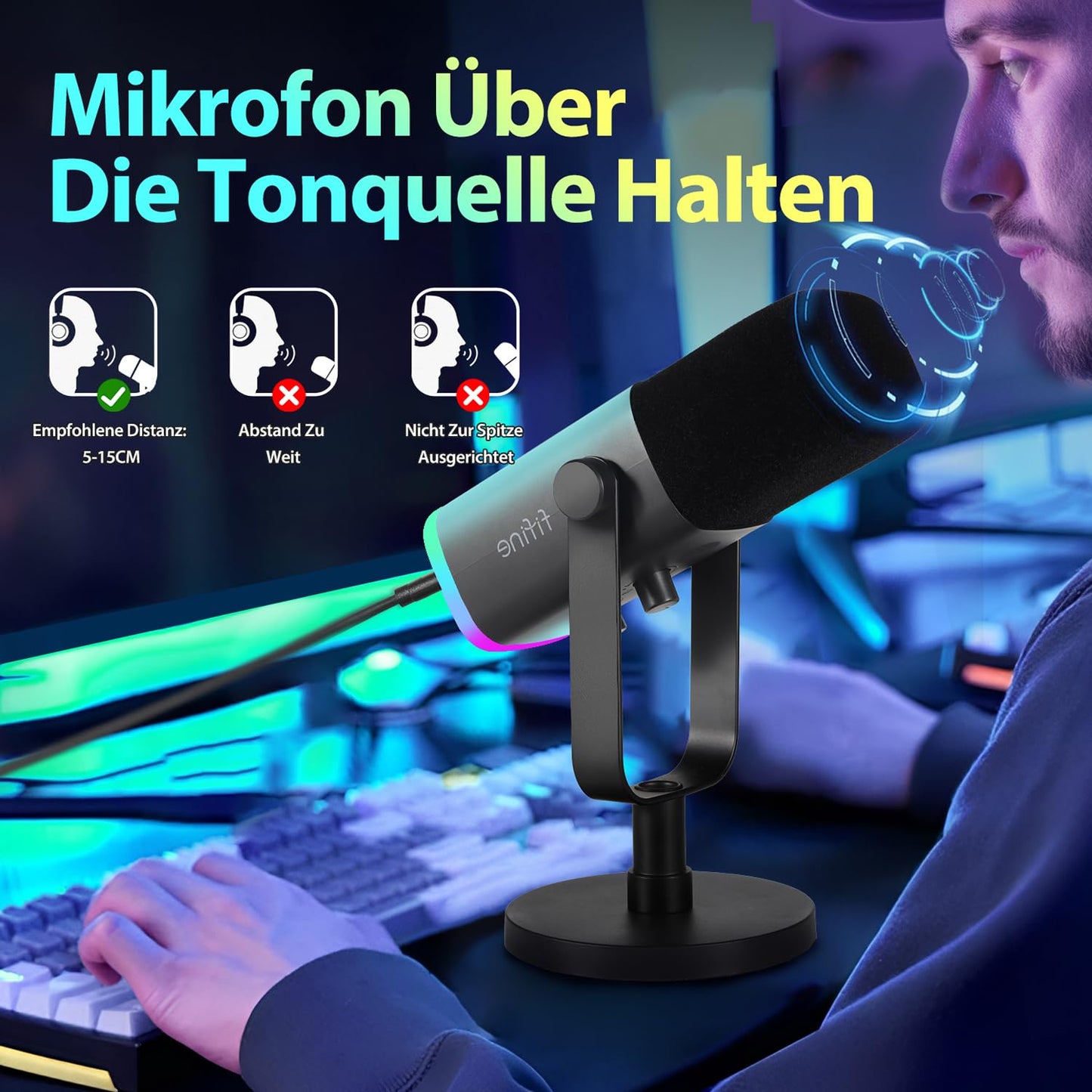 FIFINE XLR Gaming Mikrofon für Streaming Podcast Studio, USB Dynamisch Microphone PC mit Stummschalttaste, für PS4/5 Mac Mixer Soundkarten