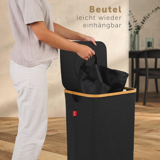 Blumtal Pflandflaschen Sammelbehälter 100L - Bambus Pfandflaschen Organizer mit Pfandflaschen Tasche - Pfandflaschen Behälter - Leergut Sammelbehälter mit Loch- Pfandflaschen Sammelbehälter Schwarz