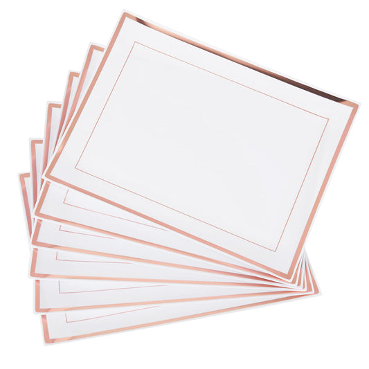 MATANA 6 Weiße Plastik Servierplatten mit Kupferrand für Vorspeisen & Fingerfood - Catering, Buffets, Geburtstage, Partys - 30x 22 cm