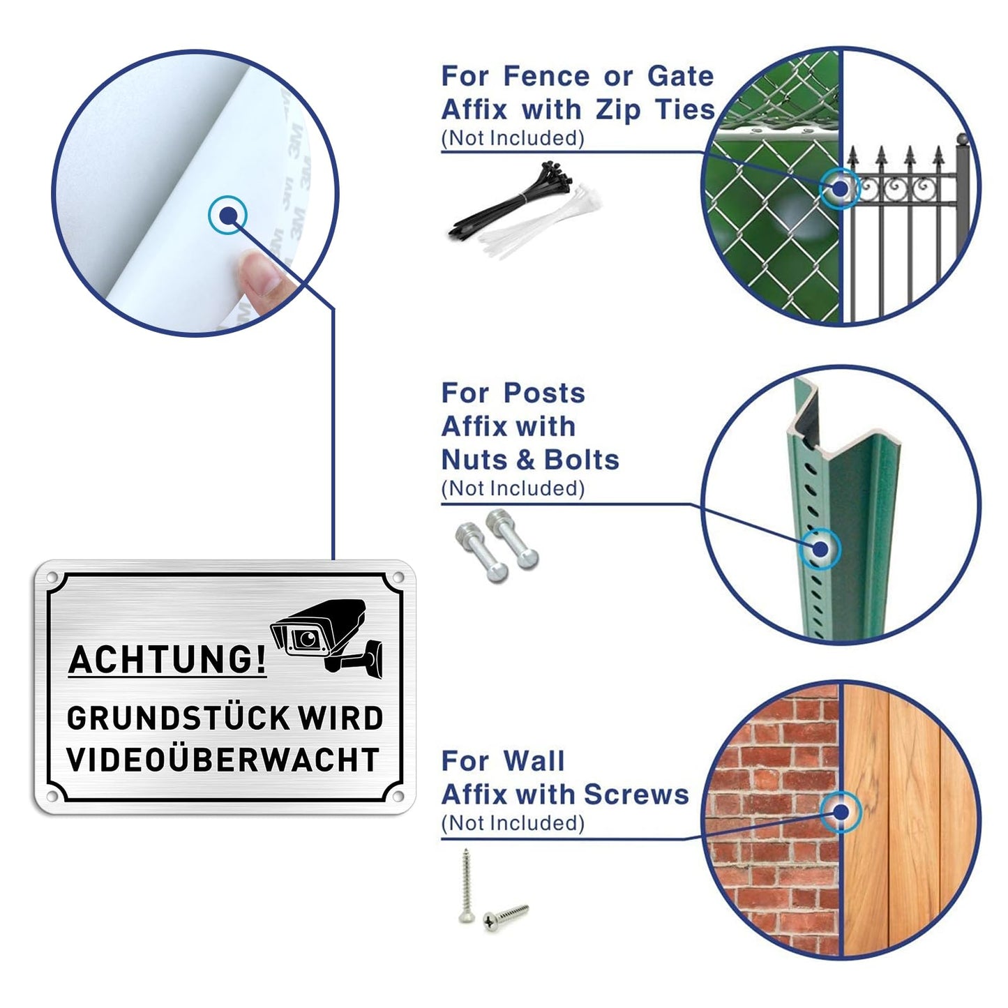 SINMAO “ACHTUNG!GRUNDSTÜCK WIRD VIDEOÜBERWACHT ”mit Bohrlächer,Wetterfest,Reflektierend - (15 x 10 cm,0.1 cm Dick）- Warntafel-Videoüberwachung Schilder