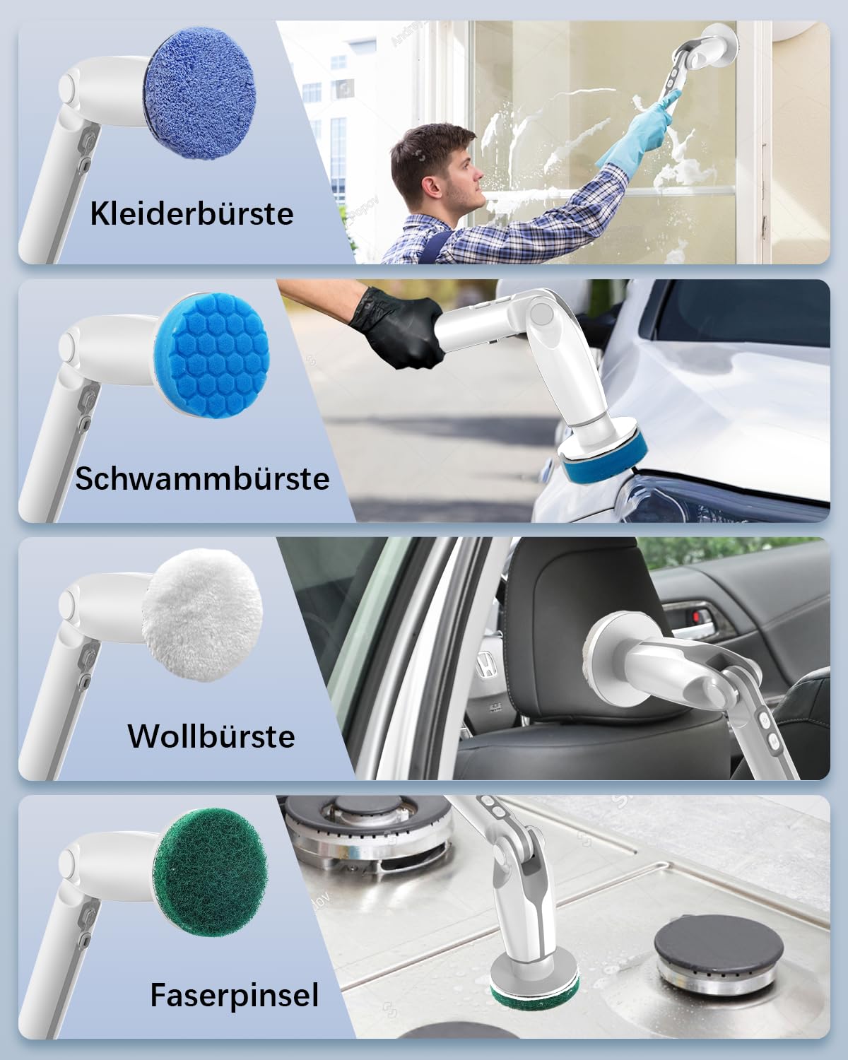 Leebein Elektrische Reinigungsbürste, 2024 Neues Spin Scrubber mit 8 Austauschbaren Bürstenköpfen, Fernbedienung, Verstellbarer Langgriff 38-132CM & 2 Geschwindigkeiten und für Badezimmer/Küche