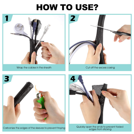 AGPTEK Kabelschlauch Schwarz 2x1,5m Selbstschließend Kabelmanagement Kabelschutz Flexibel Zuschneidbar