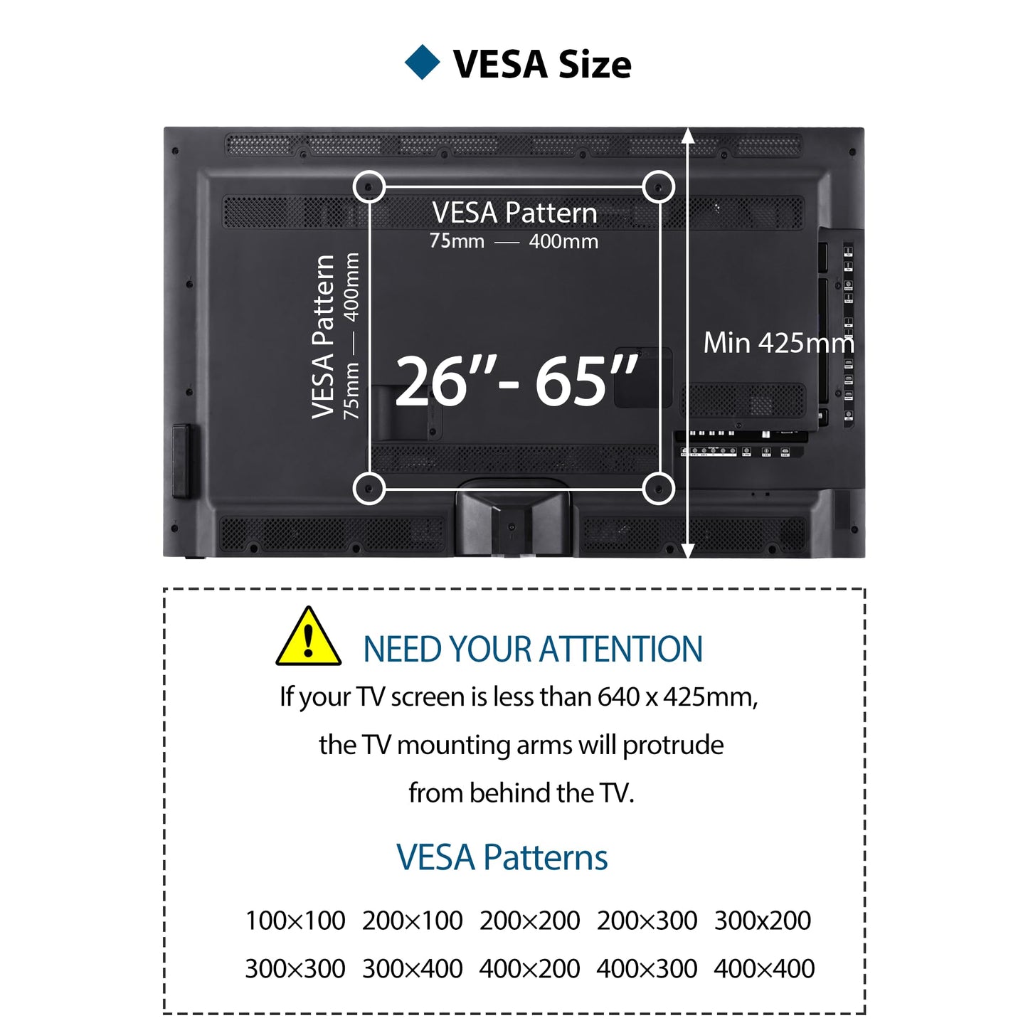 BONTEC TV-Deckenhalterung, neigbar und schwenkbar, 6-fache Höhenverstellung für 26-65 Zoll TV Decke, bis zu 45 kg, TV Wandhalterung max. VESA 400x400 mm