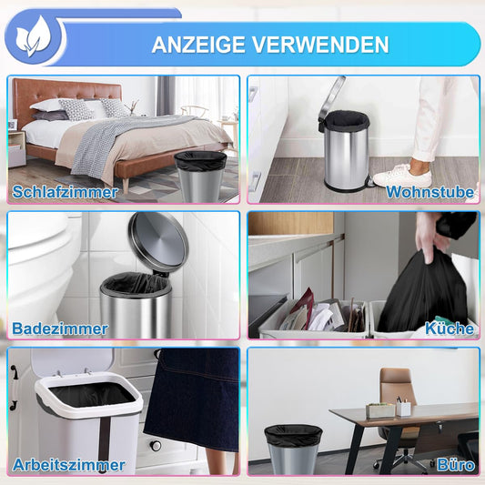 XUXRUS Schwarze Müllbeutel 15L Reißfest Müllsäcke Kleine Mülltüten für Badezimmer,Küche,Büro,200 Stück Blickdicht Abfallbeutel
